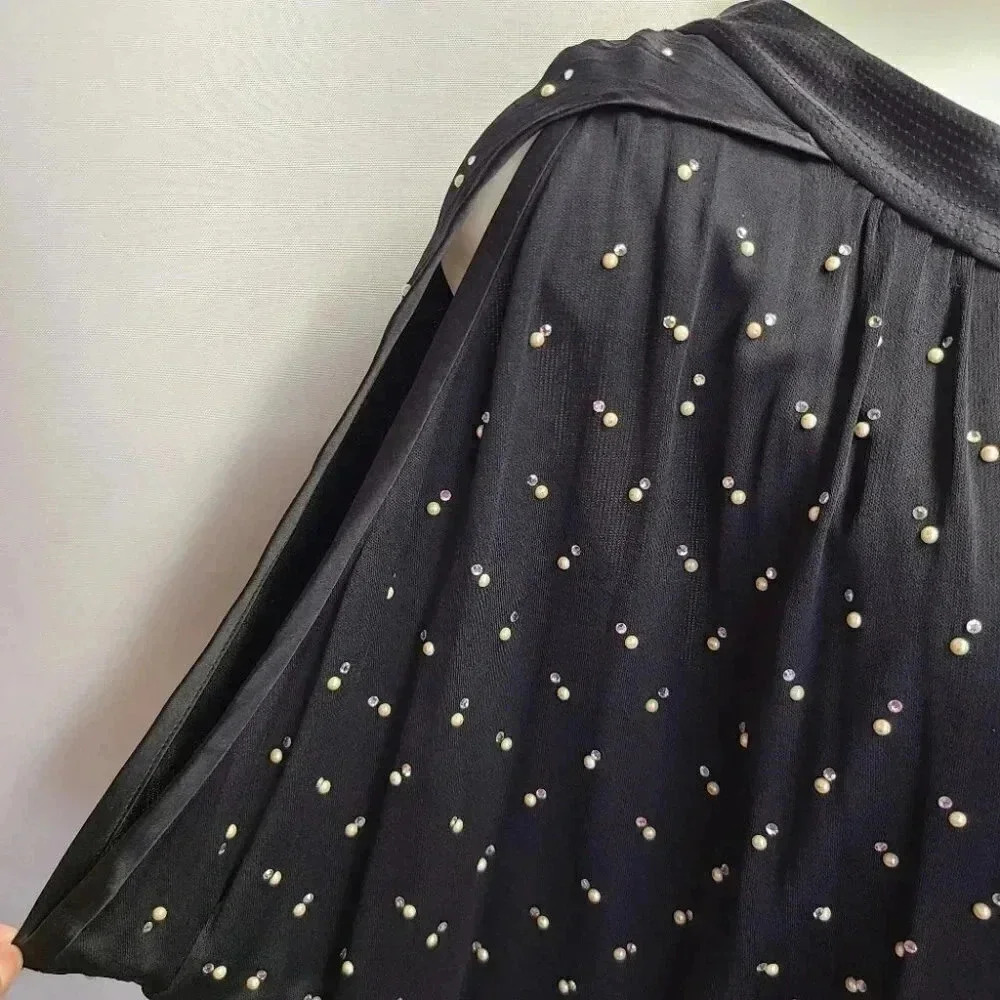 Marc Jacobs Black Satin Crystal Pearl Rhinestone Embellished Back Bow Dress 10 - Picture 11 of 16
